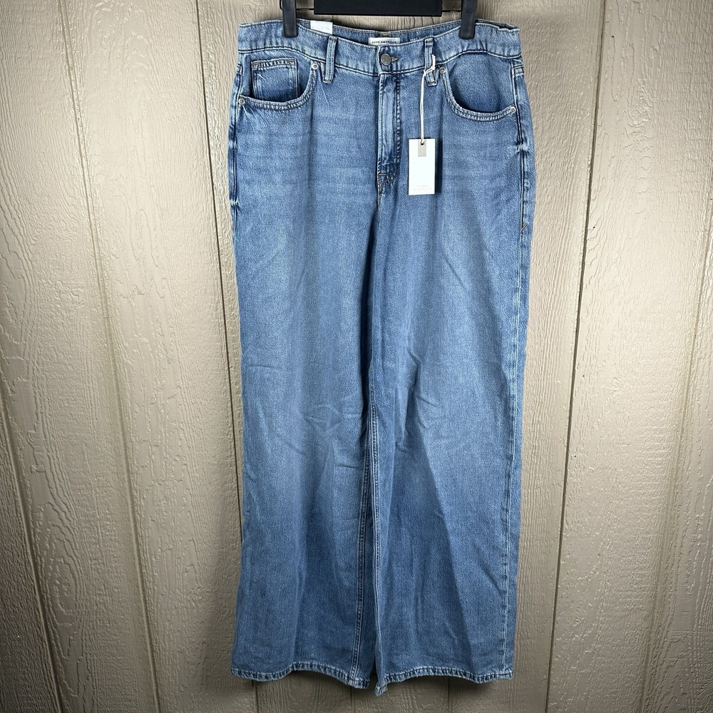 NEW Good American Standard Ease Jeans Mid Rise Relaxed Wide Leg 8/29 34" Inseam